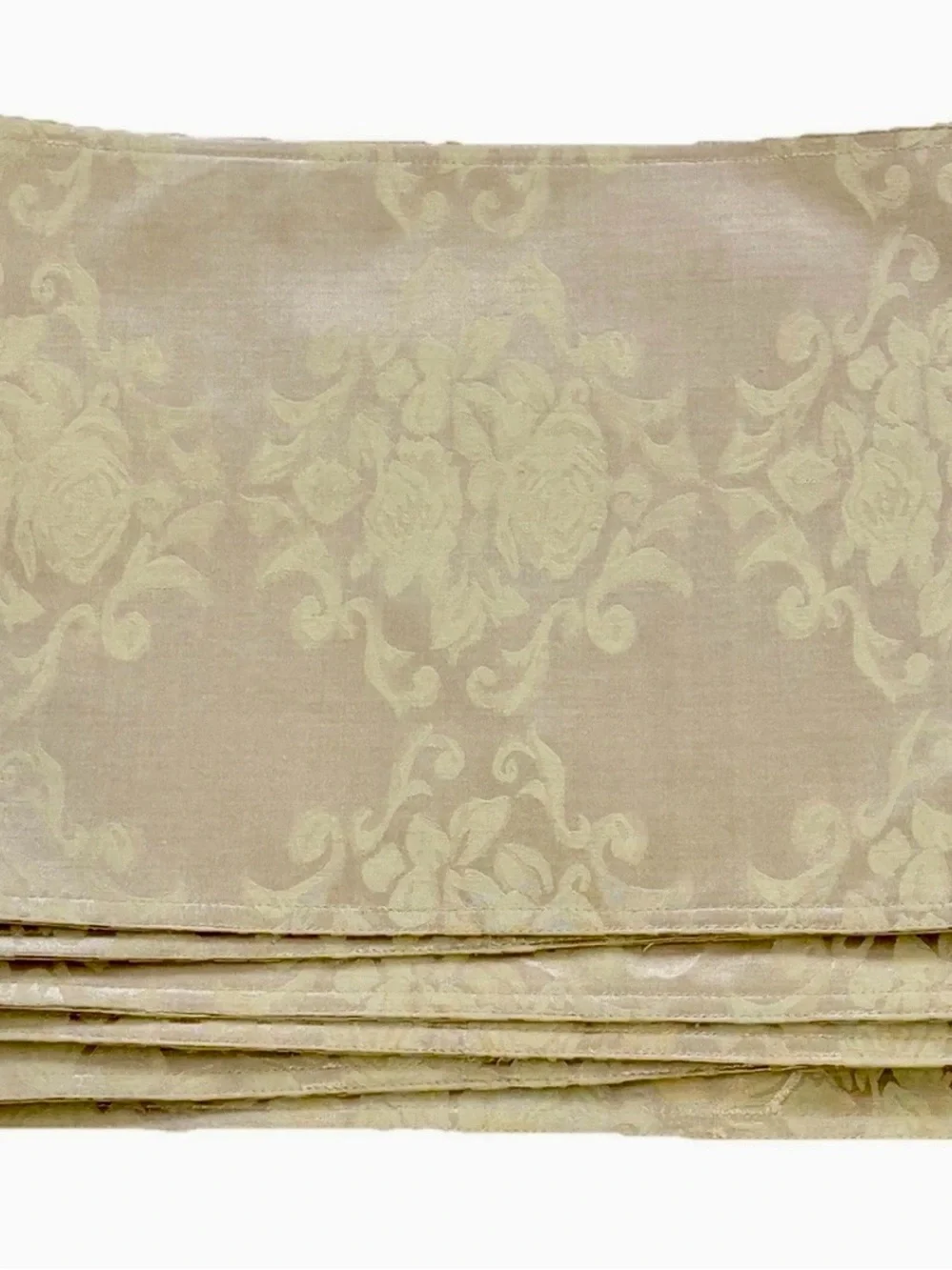 Damask Jacquard Champagne Gold Placemat Set of 6 Rectangle Elegant Roses 17.5x13
